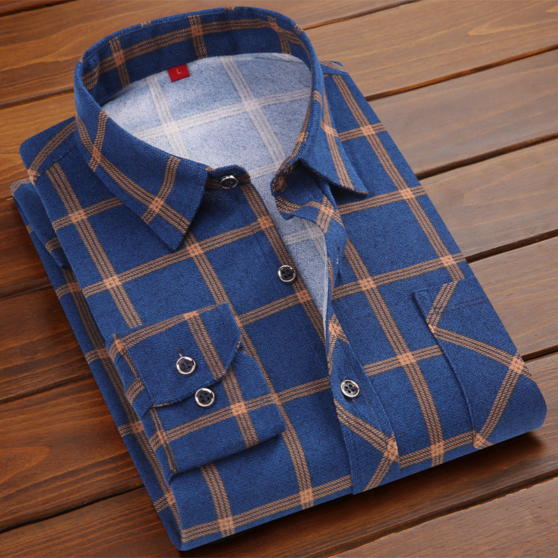 Men's Business Commute Plaid Long-Sleeve Shirt
