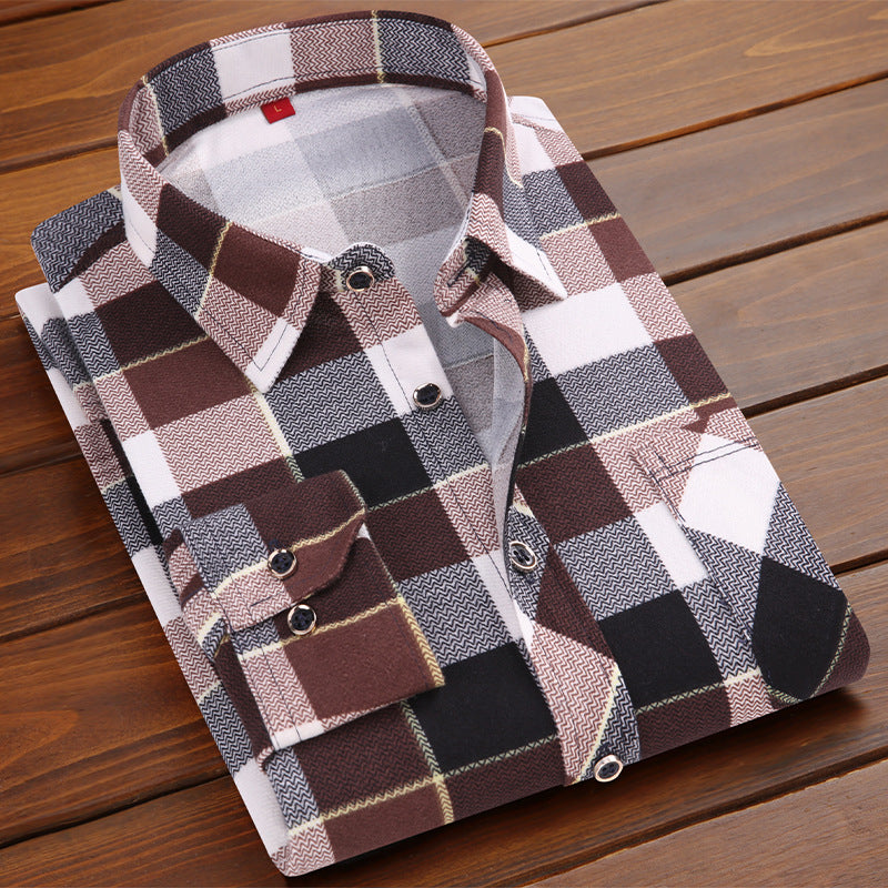 Men's Business Commute Plaid Long-Sleeve Shirt